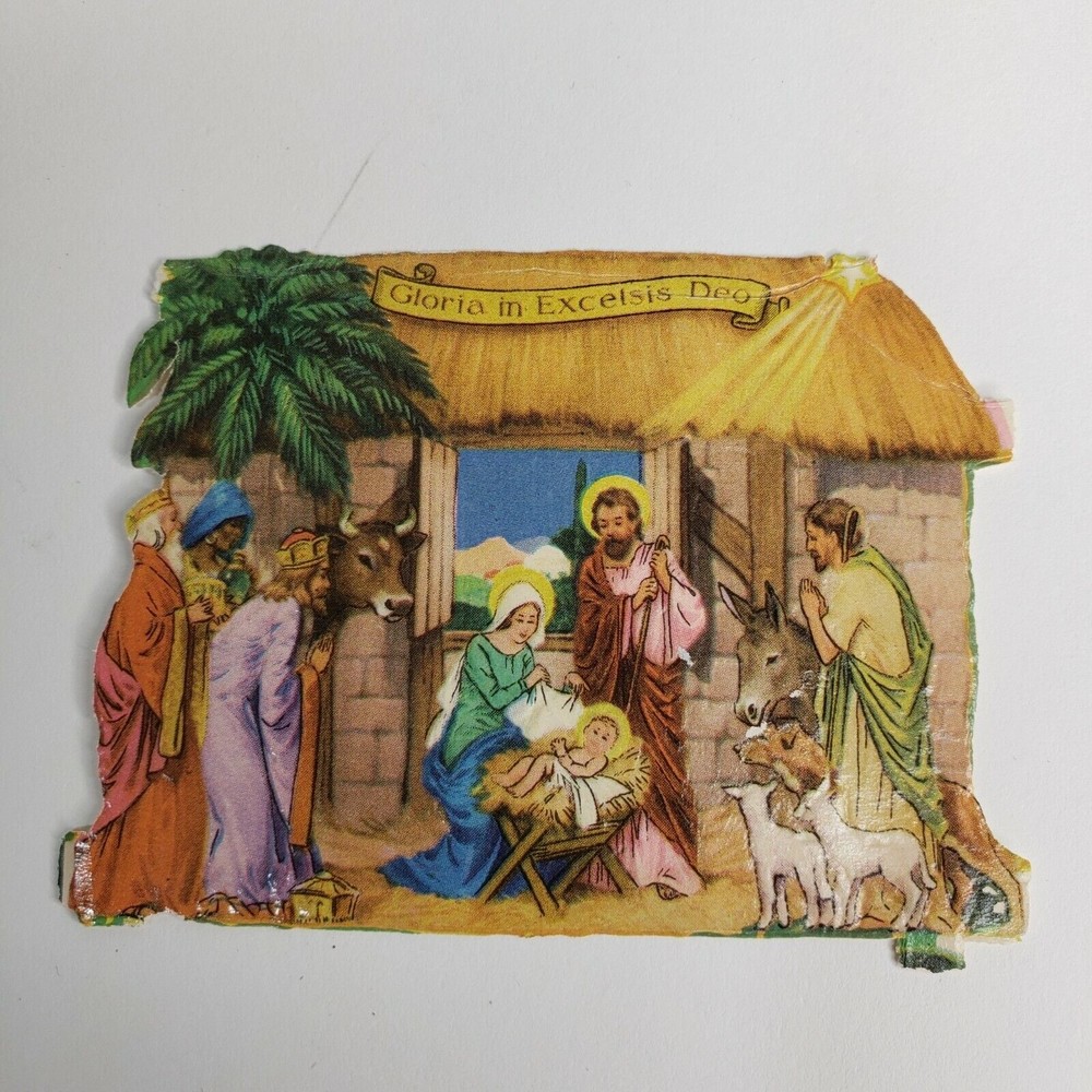 Vintage Christmas Nativity Paper Die Cut 3" Embossed